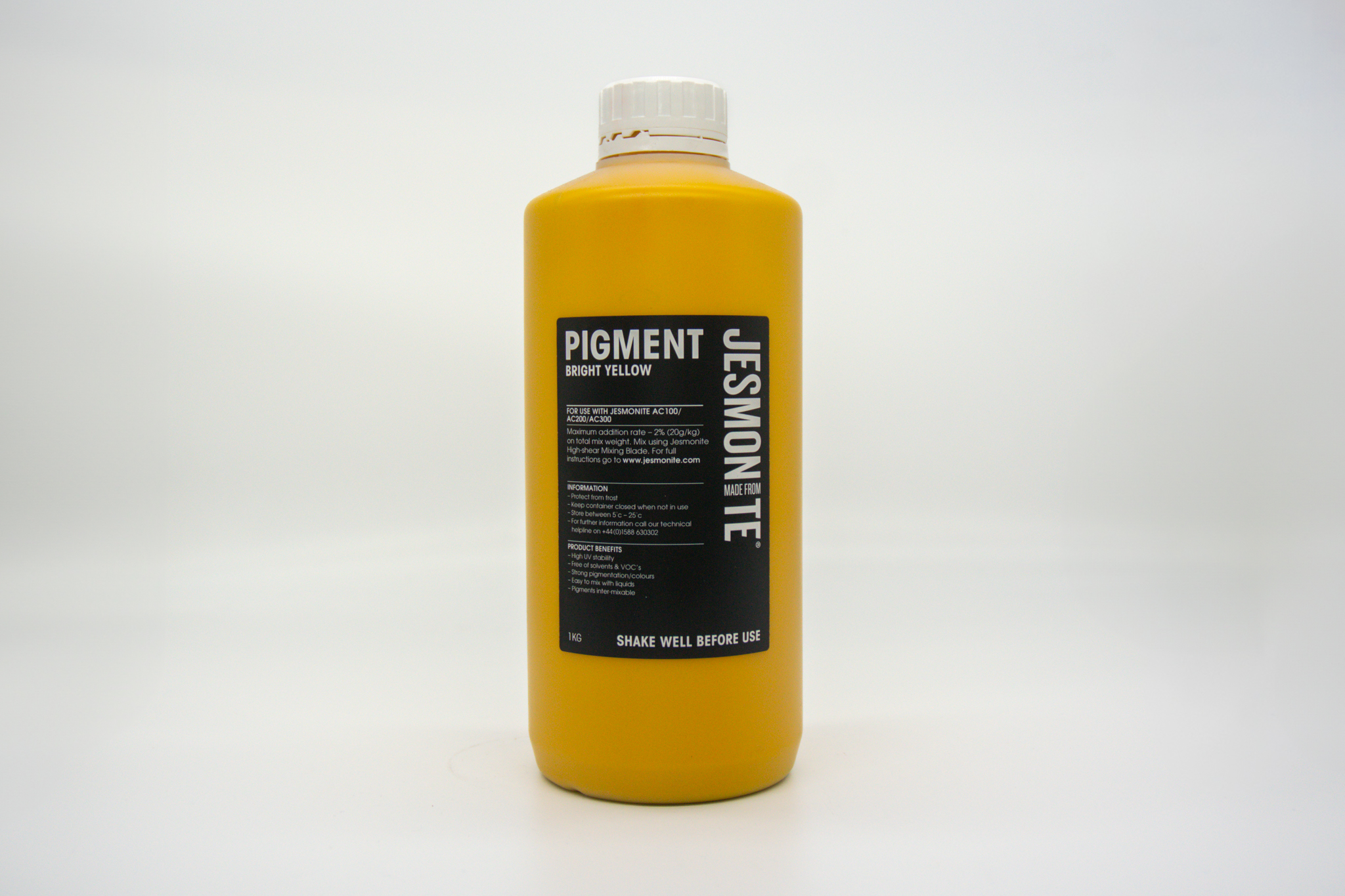 Bottle of Jesmonite bright yellow pigment 1kg