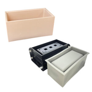 End vessel, mould and support case side by side