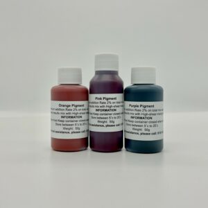 Picture of the new Jesmonite pigments in 50ml bottles