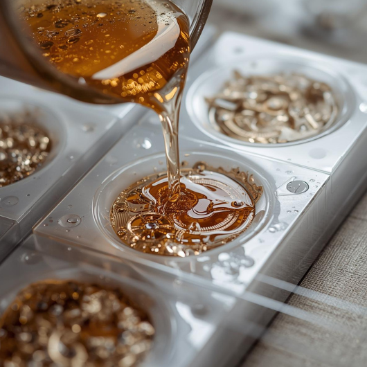 Pouring resin into mould